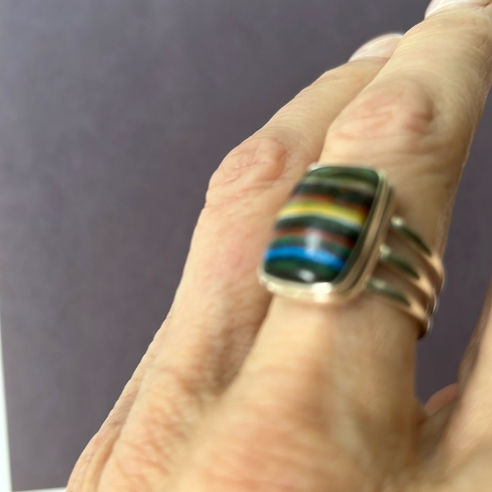 Rainbow Calsilica Stone in Sterling Silver Ring - Picture 4 of 6